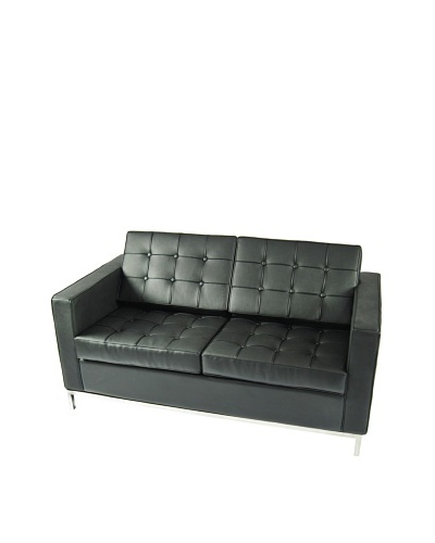 Manhattan Living Button Loveseat in Leather, Black