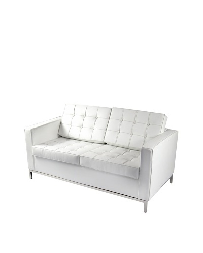 Manhattan Living Leather Button Loveseat, White