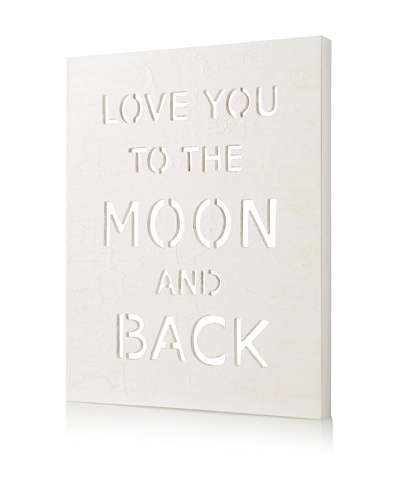 Matahari “Love You to The Moon” Word Cut Out Wall Panel, White Cracked