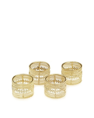 Matahari Set of 4 Napkin Rings with Iron/Gold Beading