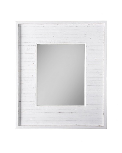 Matahari Handmade Wood Mirror, White Stripe Rustic