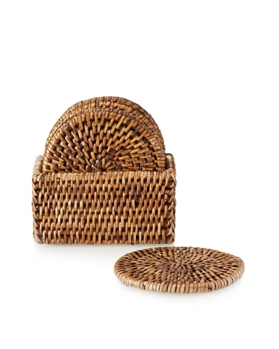 Matahari Set of 6 Round Handwoven Coaster Box Set