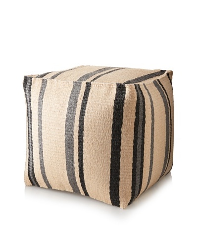 Matahari Handmade Indoor/Outdoor Cube Stool, Black/Cream Stripe