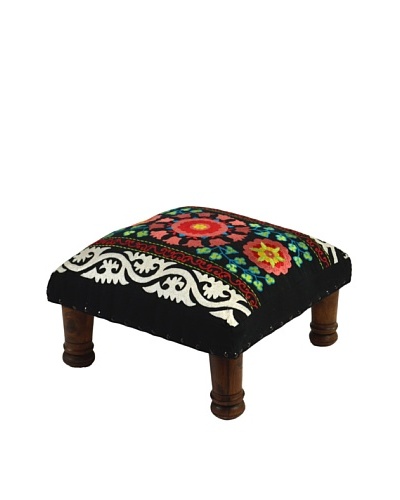 Mélange Home Suzani Embroidered Choki Footstool, BlackAs You See