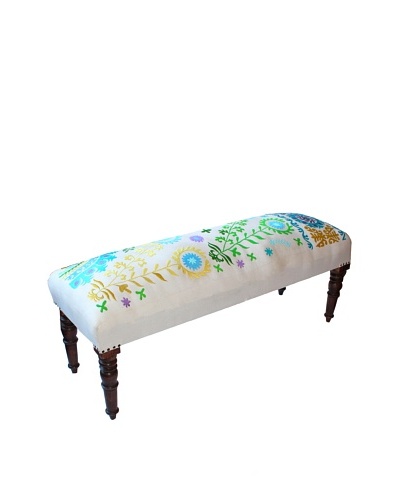 Mélange Home Suzani Embroidered Bench, Cream