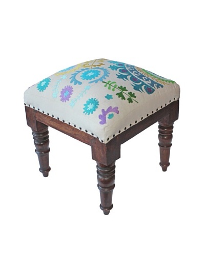 Mélange Home Suzani Embroidered Stool, Cream