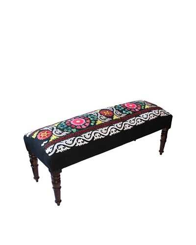 Mélange Home Suzani Embroidered Bench, Black