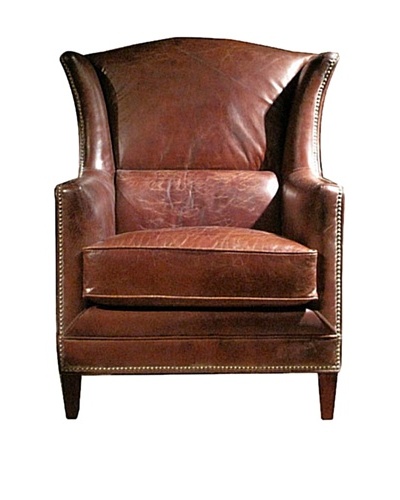 Mélange Home Deconstructed Leather Wing Armchair, Whiskey Brown