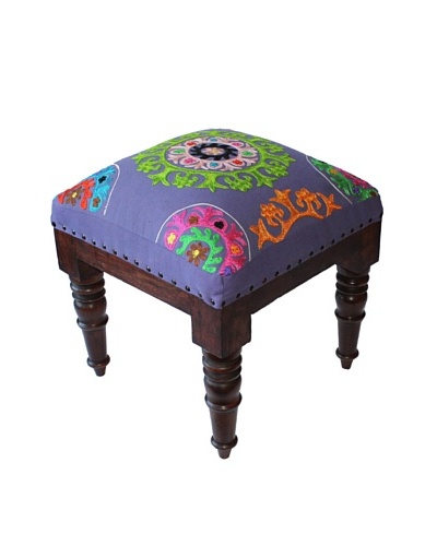 Mélange Home Suzani Embroidered Stool, Purple