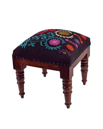 Mélange Home Suzani Embroidered Stool, Black