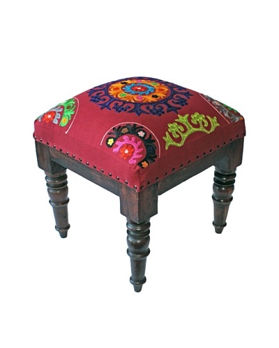 Mélange Home Suzani Embroidered Stool, Red