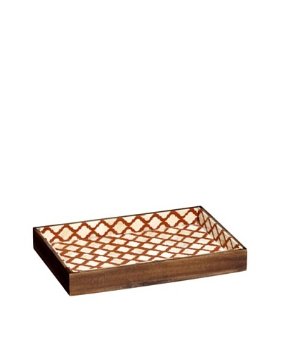 Mela Artisans Hand Crafted Inlaid Bone Lattice Tray, Terra Cotta