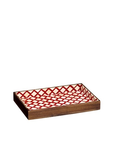 Mela Artisans Hand Crafted Inlaid Bone Lattice Tray, Terra Cotta