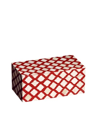 Mela Artisans Inlaid Bone Lattice Trinket Box, Terra Cotta