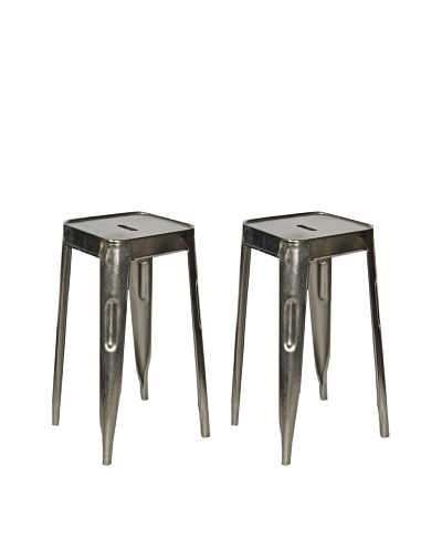 Melange Home Set of 2 Vintage Painted Stools, Aluminum, Short