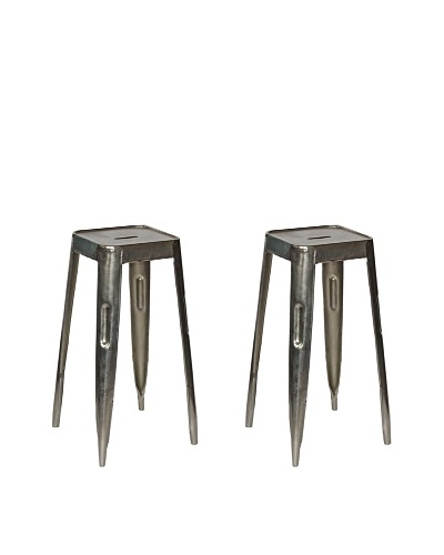 Melange Home Set of 2 Vintage Painted Stools, Aluminum, Tall