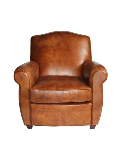 Melange Home Knights Bridge Top-Grain Leather Armchair, Whiskey Brown