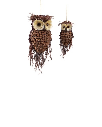 Melrose Set of 2 Pine Cone & Twig Owl Ornaments