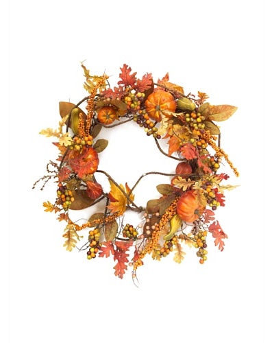 Melrose International 27 Fall Wreath with Pumpkins, Leaves & Berries