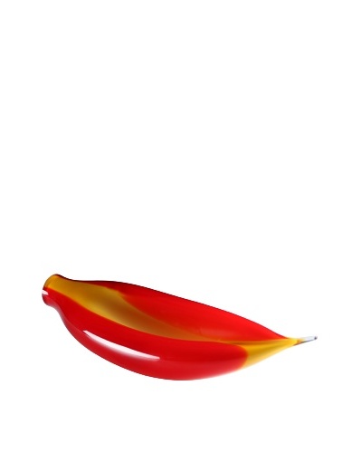 Meridian Glass Abstract Hand-Blown Leaf Dish, Red/Amber