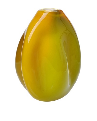 Meridian Glass Short Abstract Hand-Blown Vase, Green/Golden Amber