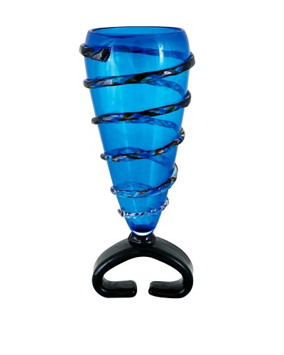 Meridian Glass Equilibrium Vessel on Black-Bowed Base, Blue/Black