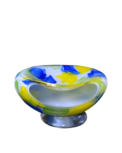 Meridian Glass Hand-Blown Watercolor Bowl Aqua/Yellow/Lime