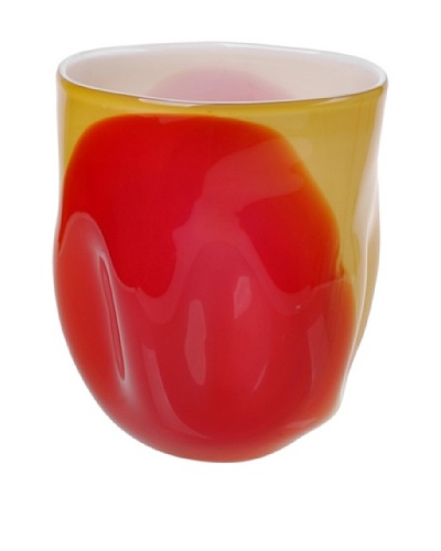 Meridian Glass Abstract Hand-Blown Vase with Round Bottom, Red/Amber