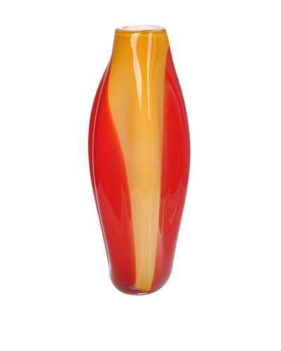 Meridian Glass Tall Abstract Hand-Blown Vase, Red/Amber