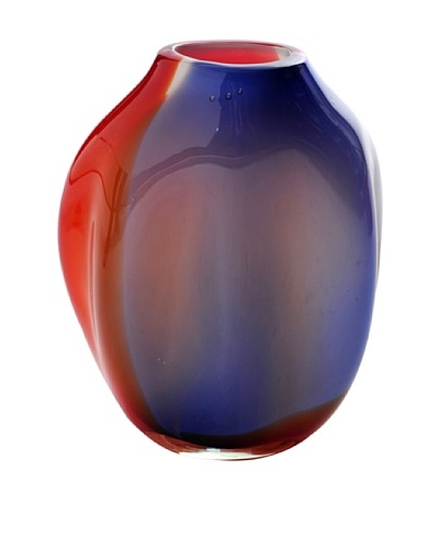 Meridian Glass Short Abstract Hand-Blown Vase, Cobalt/Orange