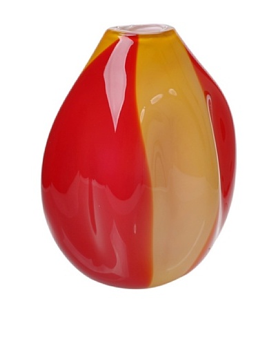 Meridian Glass Short Abstract Hand-Blown Vase, Red/Amber