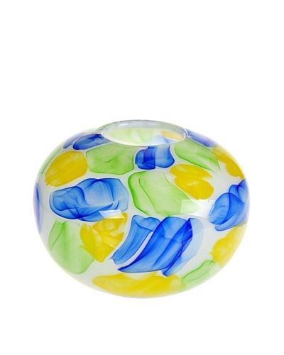 Meridian Glass Hand-Blown Round Watercolor Vase, Aqua/Yellow/Lime
