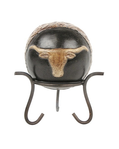 Metrotex Texas Longhorn Ceramic Orb on Rustic Tripod Stand, Dark Brown