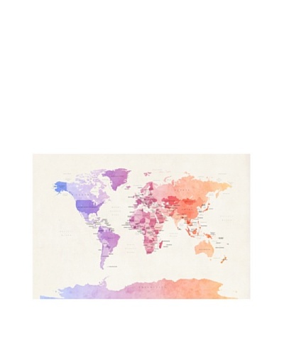 Trademark Fine Art Poltical Watercolor Map by Michael Tompsett