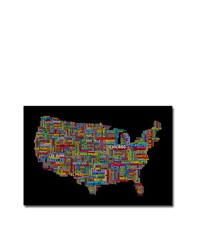 Michael Tompsett Canvas Artwork, US Cities Text Map II