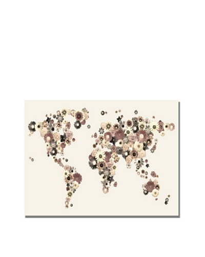 Michael Tompsett Flowers World Map Canvas Art