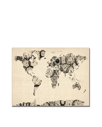 Michael Tompsett Old Clocks World Map Canvas Art