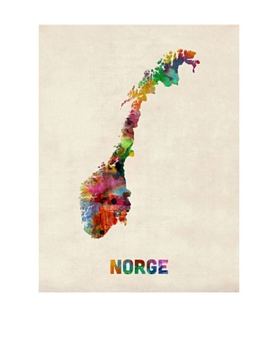 Trademark Fine Art Norway Watercolor Map by Michael Tompsett