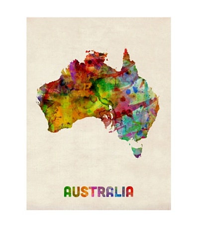Trademark Fine Art Australia Watercolor Map by Michael Tompsett