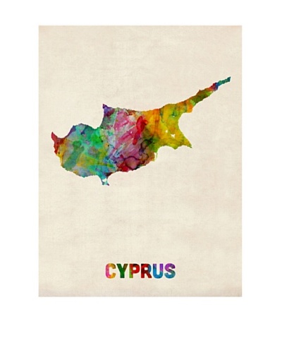 Trademark Fine Art Cyprus Watercolor Map by Michael Tompsett