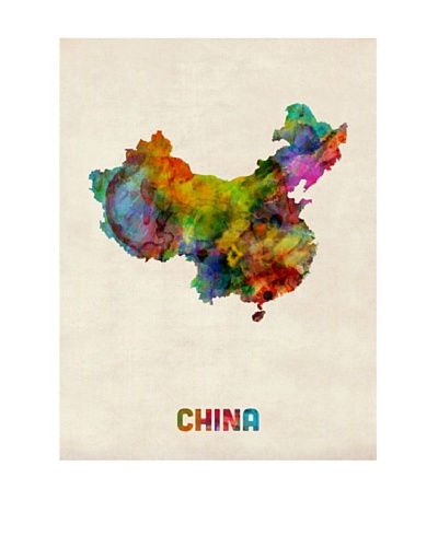 Trademark Fine Art China Watercolor Map by Michael Tompsett