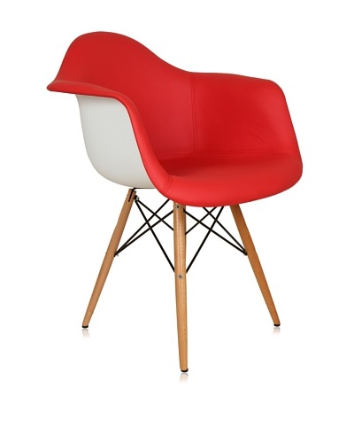 Control Brand Mid Century-Inspired Arm Chair with Vinyl-Covered Seat, Red/White