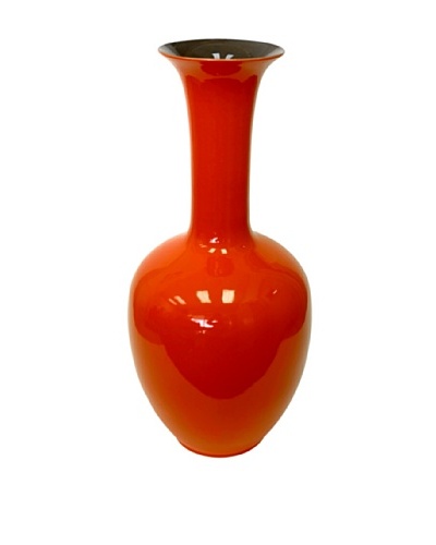 Middle Kingdom Porcelain Morning Glory Vase, Spice Green/Coral Red