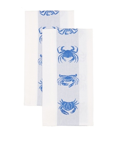 Mierco Fine Linens Set of 2 Crab Tea Towels, White/Blue, 20″ x 28″