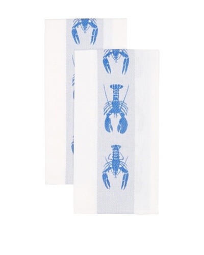 Mierco Fine Linens Set of 2 Lobster Tea Towels, White/Blue, 20″ x 28″