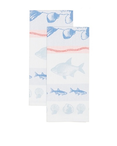 Mierco Fine Linens Set of 2 Fish Jacquard Tea Towels, Blue, 20″ x 28″