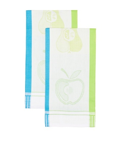 Mierco Fine Linens Set of 2 Apple Jacquard Tea Towels, Blue/Green, 20″ x 28″