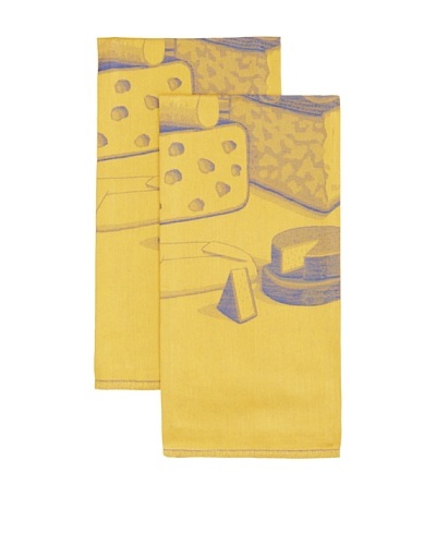 Mierco Fine Linens Set of 2 Formaggio Cheese Jacquard Tea Towels, Yellow/Blue, 23″ x 32″