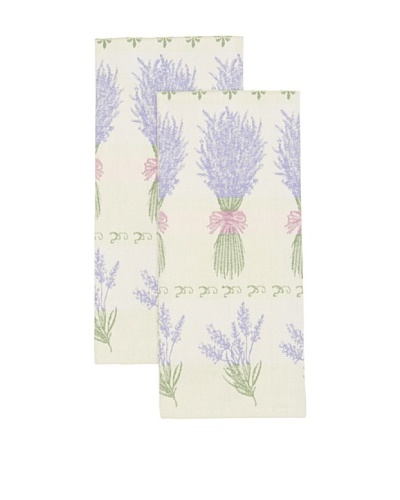 Mierco Fine Linens Set of 2 Lavender Jacquard Tea Towels, Lavender/Green, 20 x 28