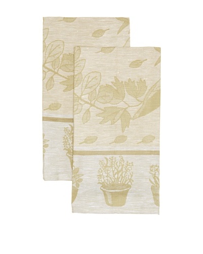 Mierco Fine Linens Set of 2 Herbs Jacquard Tea Towels, Yellow/Taupe, 20″ x 28″